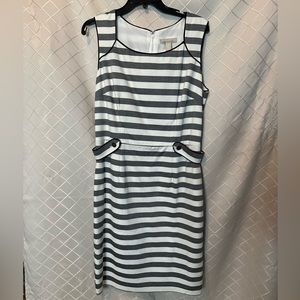 Pretty Banana Republic grey/white striped sheath dress, size 12